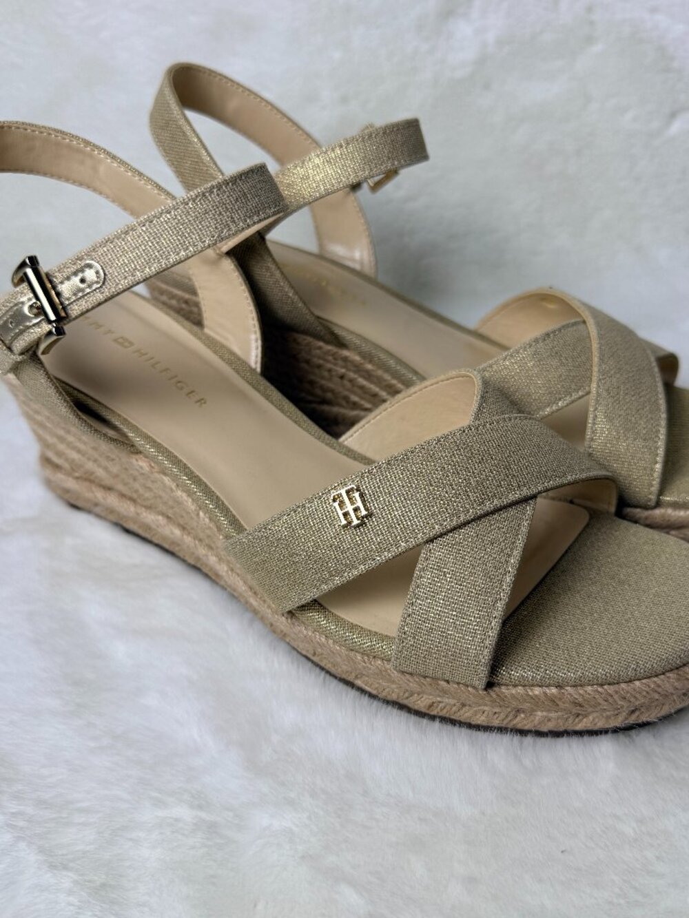 Tommy Hilfiger Genea Gold Shimmer Espadrille Wedges